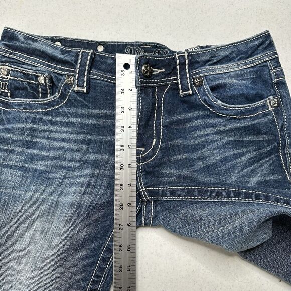 Miss Me Jeans 29 Capri Embroidery Rhinestones Distress Denim Y2K Western *Flaw - Picture 7 of 11